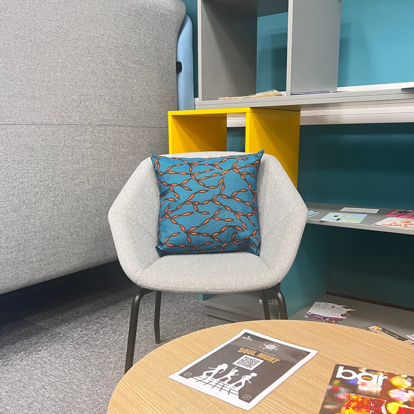 Cushion (teal and orange)