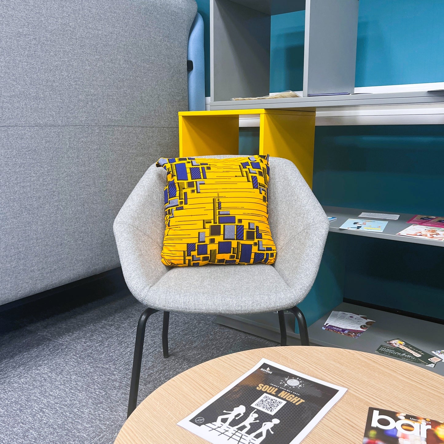 Cushion (mustard and blue)