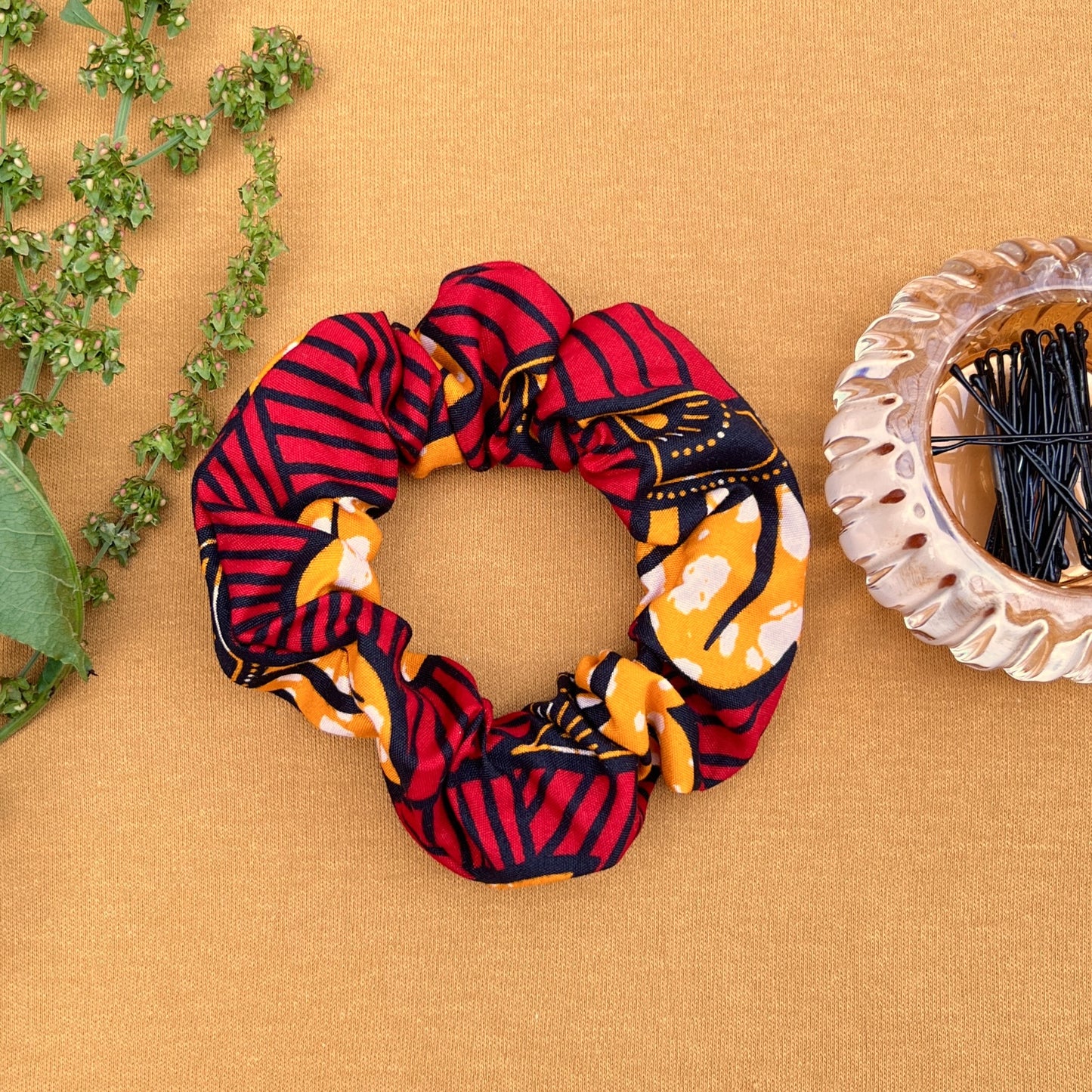Red African print scrunchies