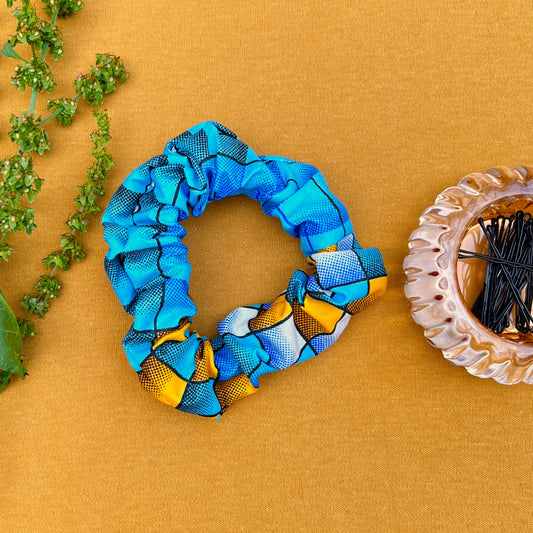 Blue African print scrunchies