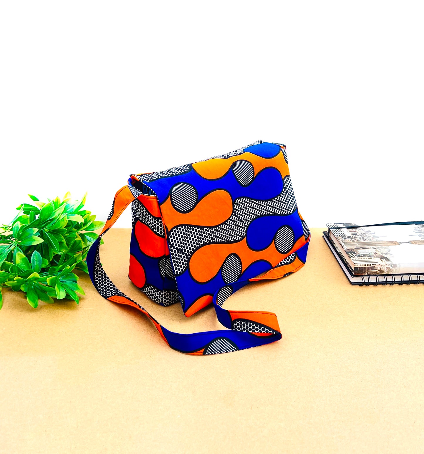 Orange and blue African print Shoulder Bag