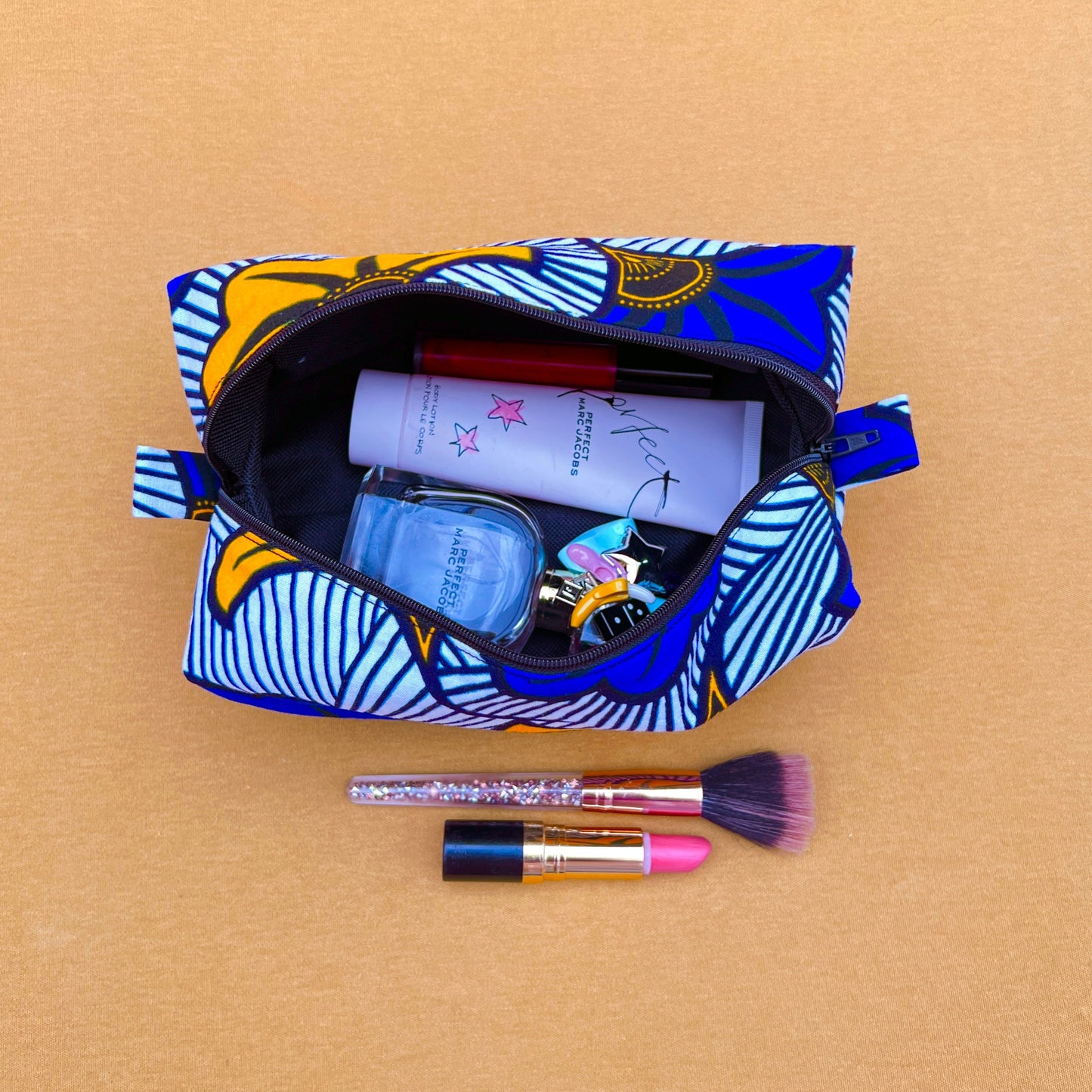 Blue and yellow cosmetic bag / wash bag (cuboid)