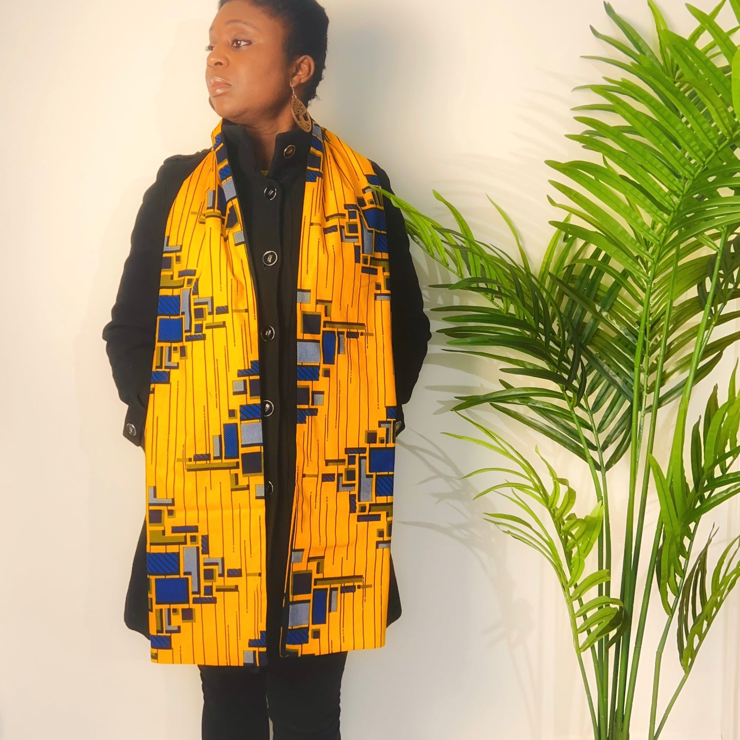 Mustard cotton scarf with warm backing