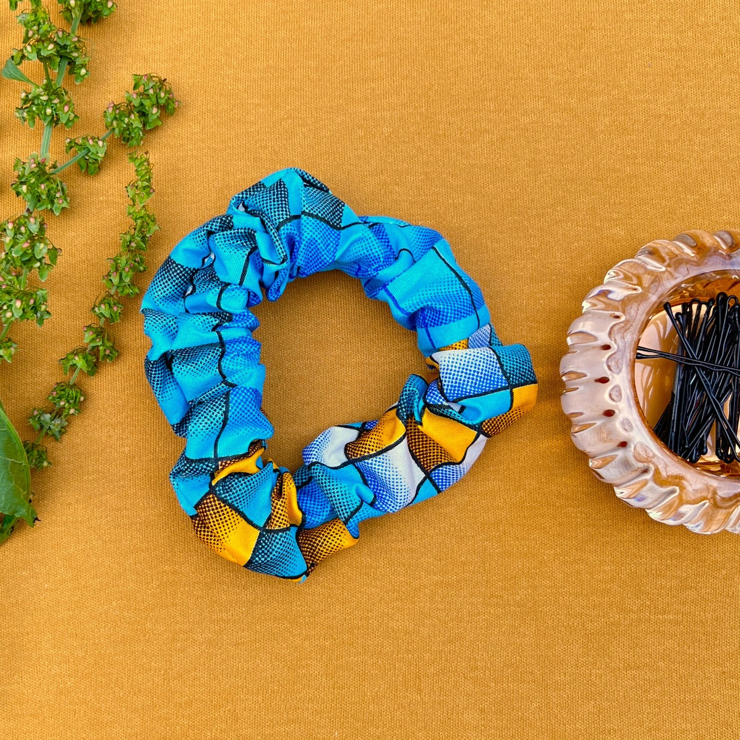 Blue African print scrunchies